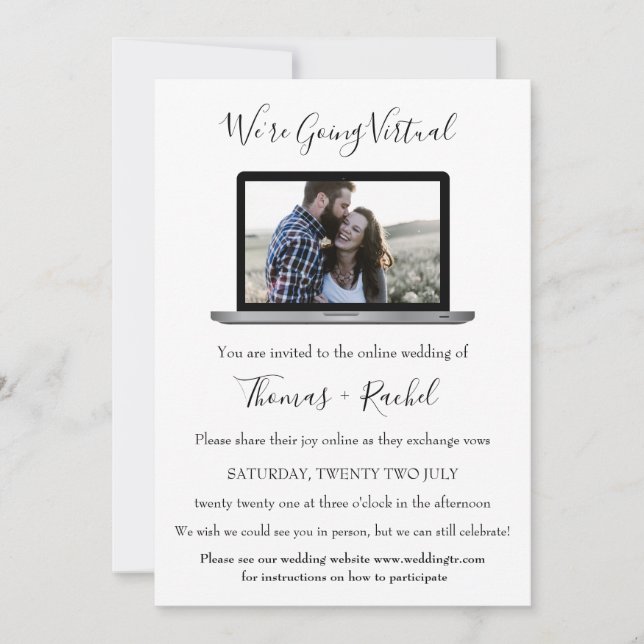 virtual wedding laptop photo minimalist modern  invitation (Front)