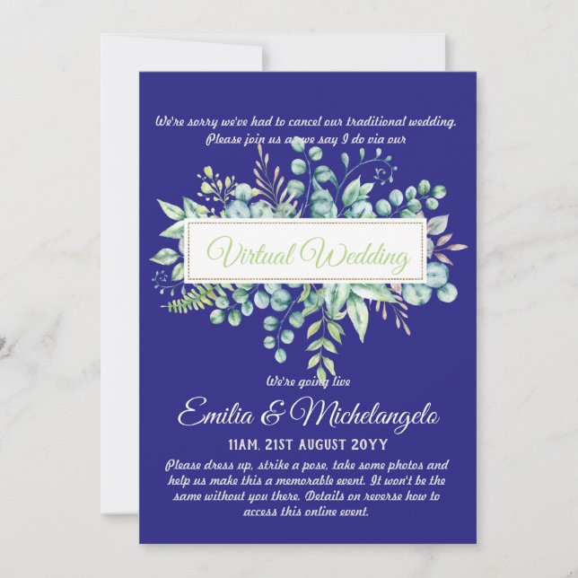 Virtual Wedding Video Chat Live Streaming Invites (Front)