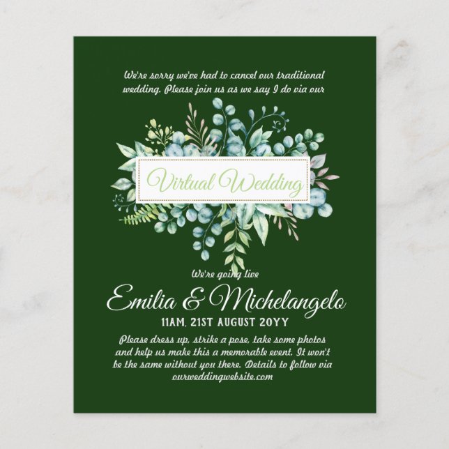 Virtual Wedding Video Chat Live Streaming Invites (Front)