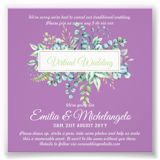 Virtual Wedding Video Chat Live Streaming Invites Photo Print (Front)