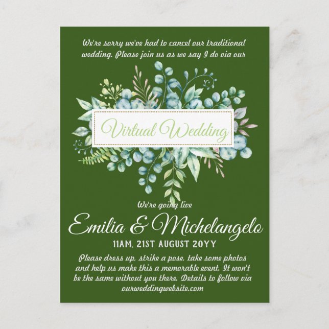 Virtual Wedding Video Chat Live Streaming Invites Postcard (Front)