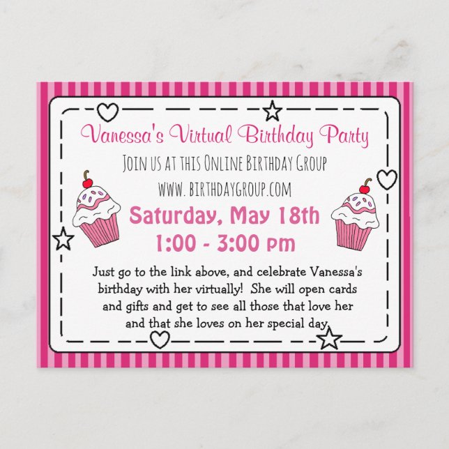 Virtual Whimscial Birthday Party invitation Postcard (Front)