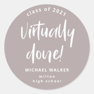 virtually done graduation announcement classic ro round sticker