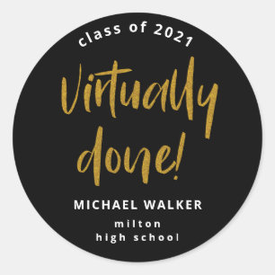 virtually done graduation announcement  classic ro round sticker