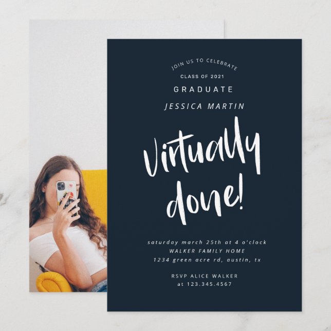 virtually done graduation photo party invitation (Front/Back)