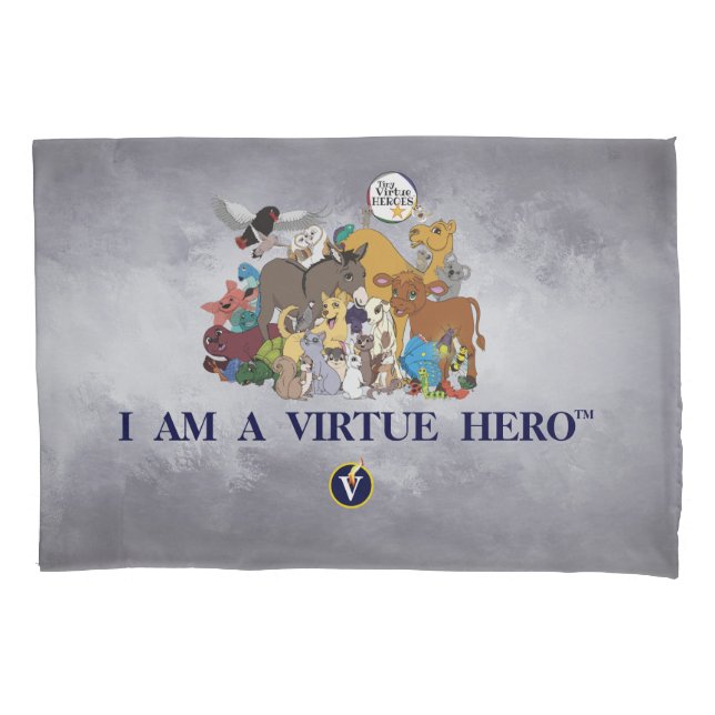 Virtue Heroes Characters Pillow Case - Silver/Grey (Front)