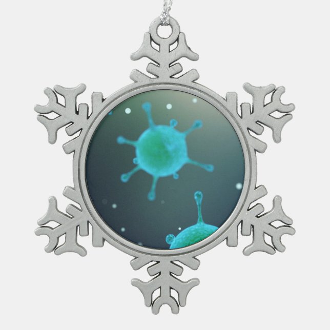 Virus Magnified Snowflake Pewter Christmas Ornament (Front)