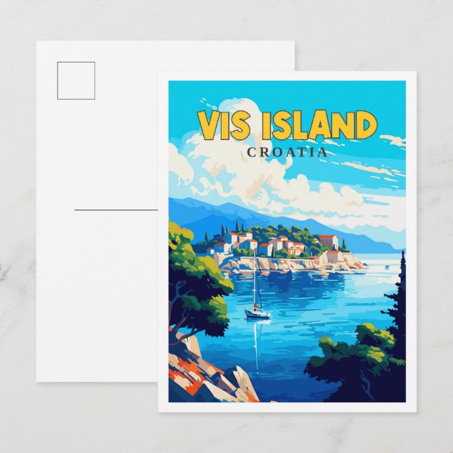 Vis Island Croatia vintage travel illustration Postcard (Front/Back)