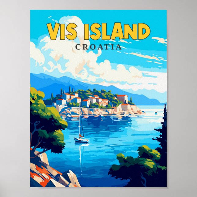 Vis Island Croatia vintage travel illustration Poster (Front)