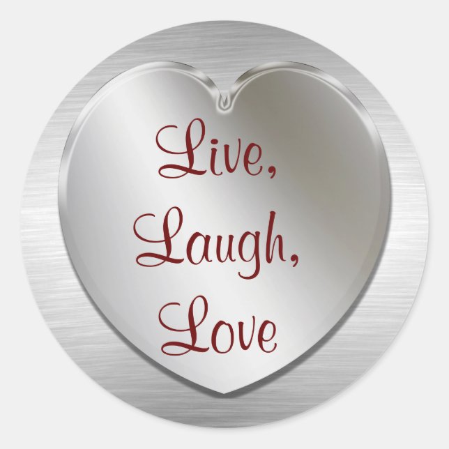 Vis, Rire, Amour Sur Les Stickers Coeur Argent (Devant)