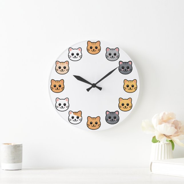 Visage de chat de dessin animé mignon Horloge mura (Maison)