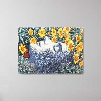 Visage de femme rêveuse fait de fleurs Impression 