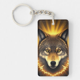 Visage de Loup Doré Art Émanant une Énergie Lumine