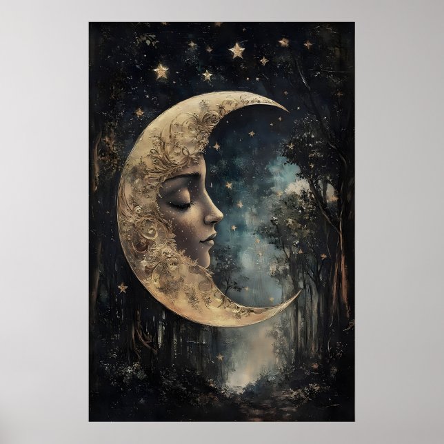 Visage de Lune dans une impression de forêt, affic (Devant)