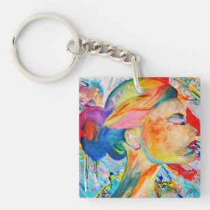 VISAGE DE NOMBREUSES COULEURS Porte - clé acryliqu