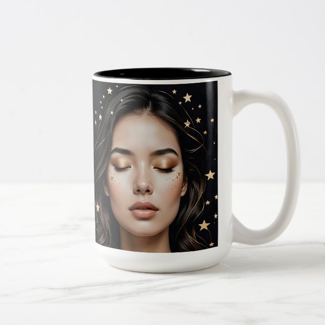 Visage minimaliste et Étoiles Mug (Droit)