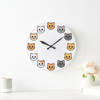 Visages de chat de dessin animé mignons Horloge mu