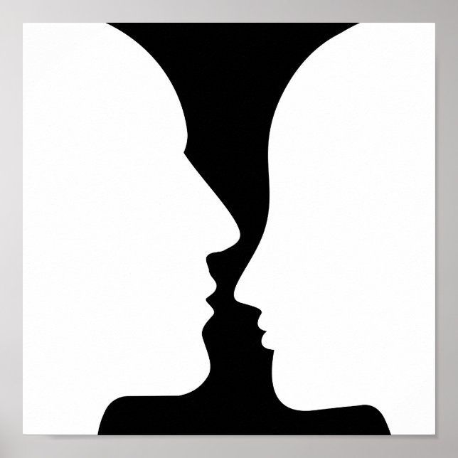 Visages ou vase ? Affiche d'illusion optique (Devant)
