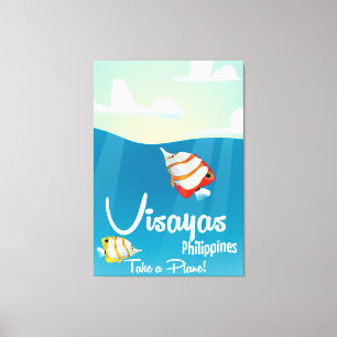 Visayas, philippines cartoon travel poster canvas print