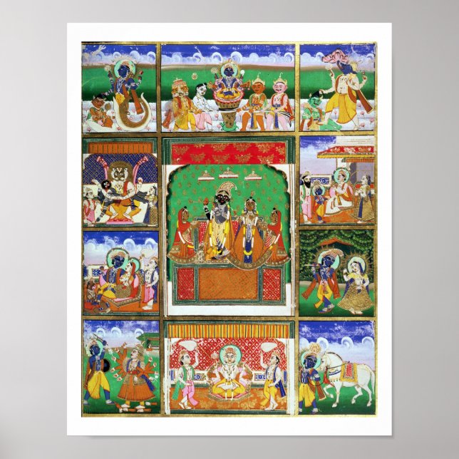 Vishnu in the centre of his ten avatars, Jaipur, R Poster (Front)