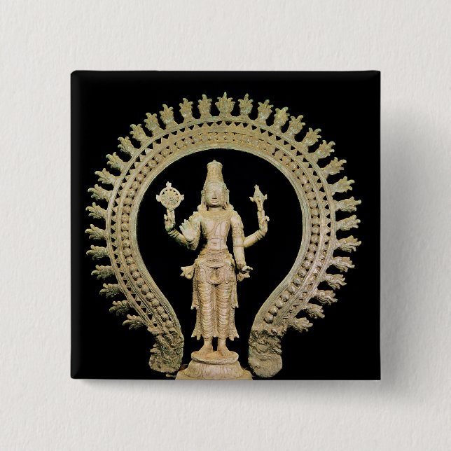 Vishnu, Late Chola 2 Inch Square Button (Front)