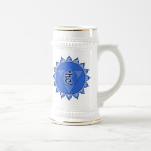 Vishuddha Chakra Blue Petals & Sanskrit Vowels Beer Stein