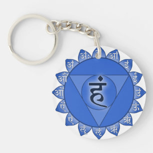 Vishuddha Chakra Blue Petals & Sanskrit Vowels Keychain