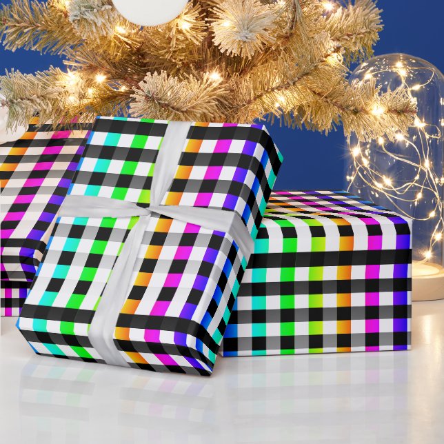 Vishy Chequered  Pattern Rainbow White Plaid Wrapping Paper (Holidays)