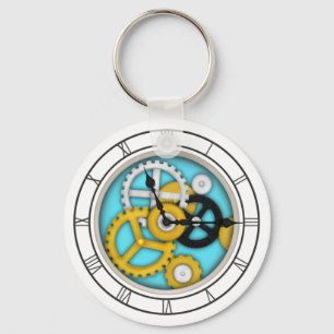 Visible Clockwork Illusion Fanciful Clock Art Aqua Keychain