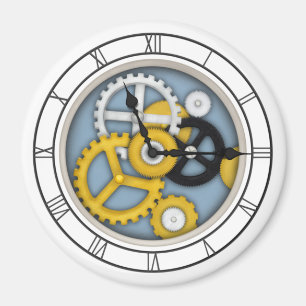Visible Clockwork Illusion Fanciful Clock Art Blue Magnet