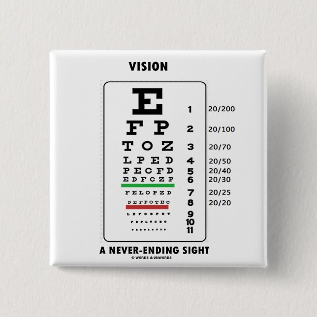Vision A Never-Ending Sight (Snellen Chart) 2 Inch Square Button (Front)