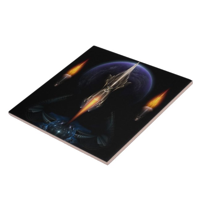 Vision Of Flight On Black Fractal Art Tile (Side)