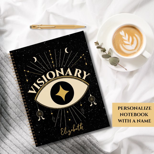 Visionary Third Eye  Notebook (Personalized Visionary Notebook featuring a third eye with moons, stars, crystals and dreamcatchers)