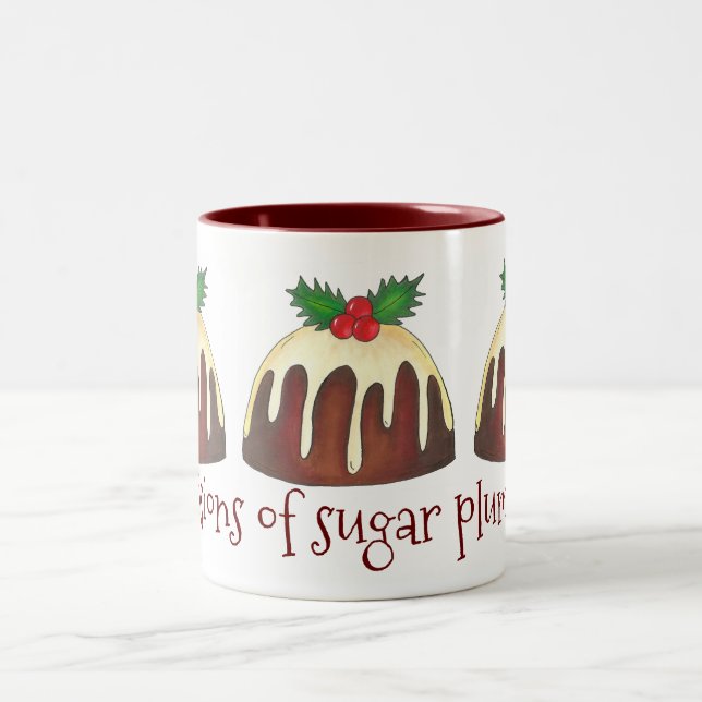 Visions of Sugar Plums Pudding British Christmas Two-Tone Coffee Mug (Center)