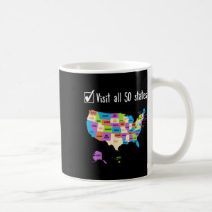 Visit All 50 States Gift Usa Bucket List  Coffee Mug