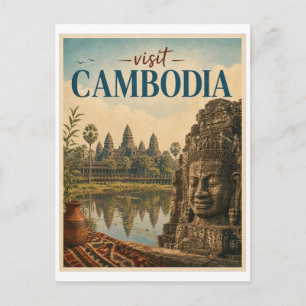 Visit Cambodia Travel Vintage Postcard