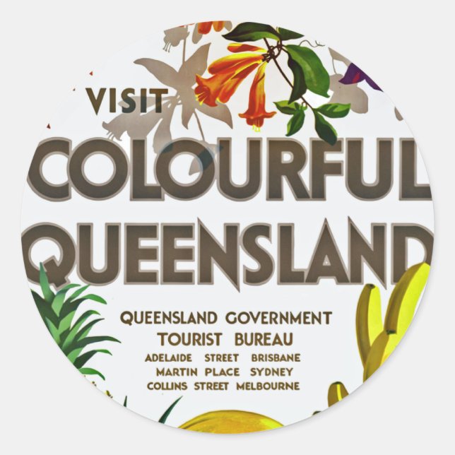 Visit Colourful Queensland Classic Round Sticker (Front)