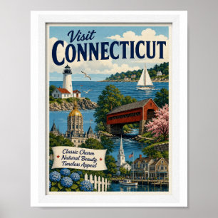 Visit Connecticut Travel Vintage Poster