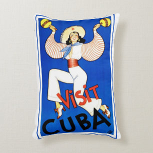 Visit Havana, Cuba, Vintage Travel Poster Maracas Accent Pillow