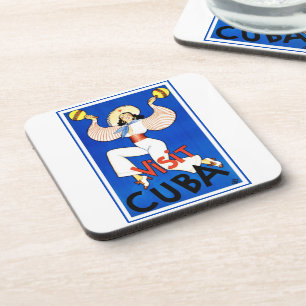 Visit Havana, Cuba, Vintage Travel Poster Maracas Coaster