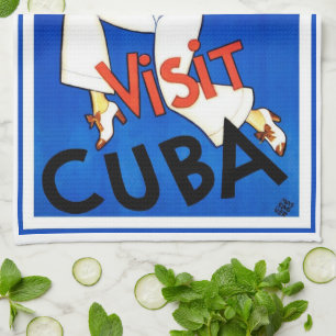 Visit Havana, Cuba, Vintage Travel Poster Maracas Kitchen Towel