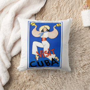 Visit Havana, Cuba, Vintage Travel Poster Maracas Throw Pillow