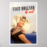 Visit Holland by rail vintage travel Poster