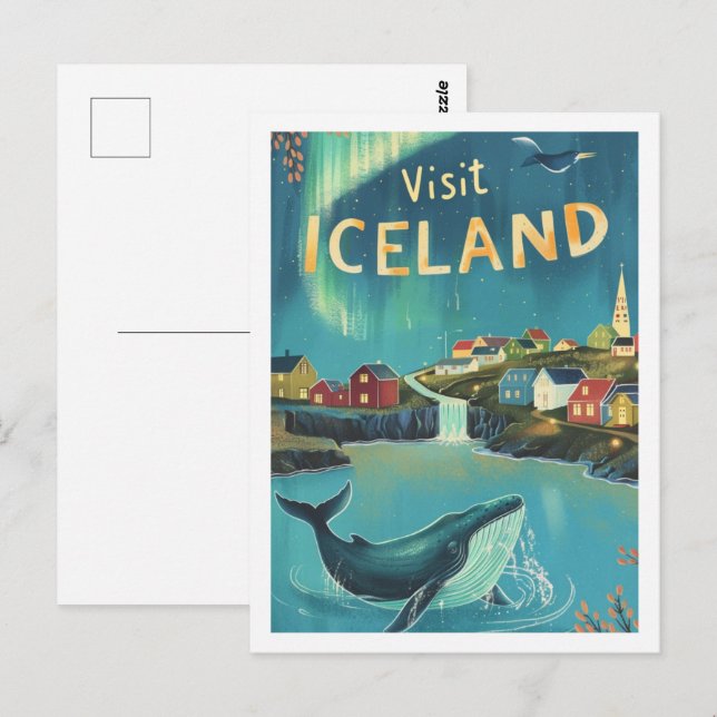 Visit Iceland Vintage Famous Travel Place Postcard (Front/Back)