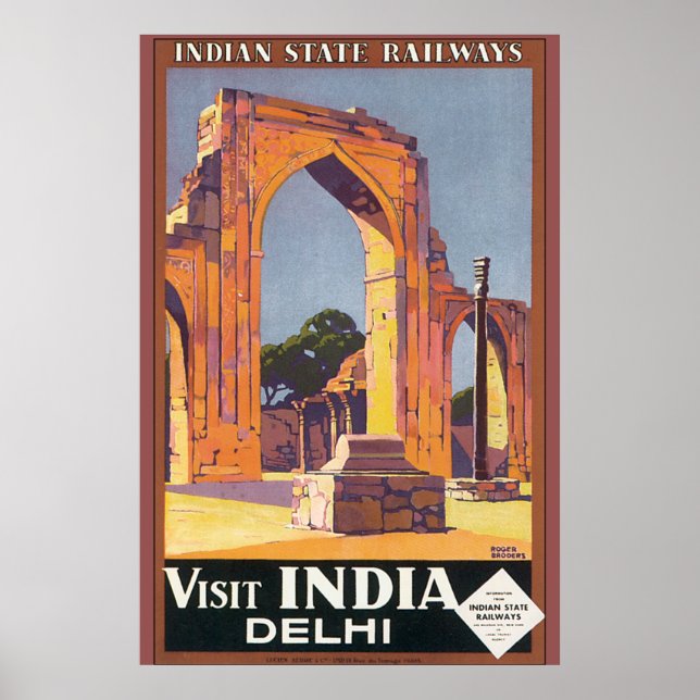 Visit India Delhi Vintage Travel Poster (Front)