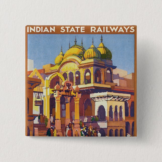 Visit India ~ Muttra 2 Inch Square Button (Front)