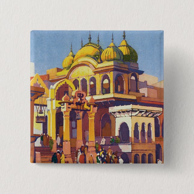 Visit India Muttra 2 Inch Square Button (Front)