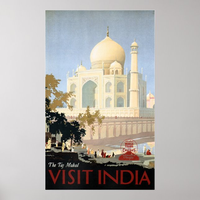 Visit INDIA TAJ MAHAL Tours Vintage Travel Posters (Front)