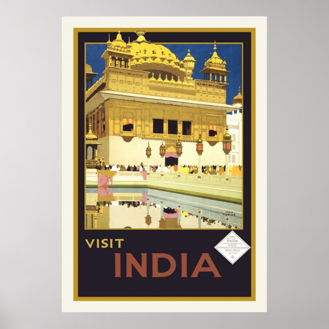 "Visit India" Vintage Travel Poster (Front)