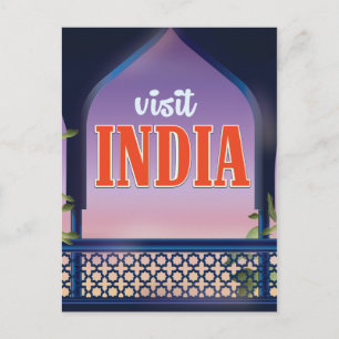 Visit India Vintage travel print. Postcard